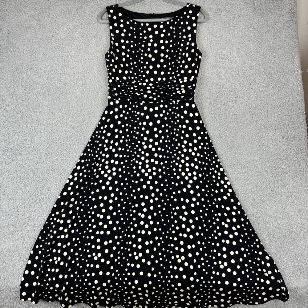 Jessica Howard Polka Dot Dress Sz 6 Rockabilly Swing Fit Flare Ruched Stretchy